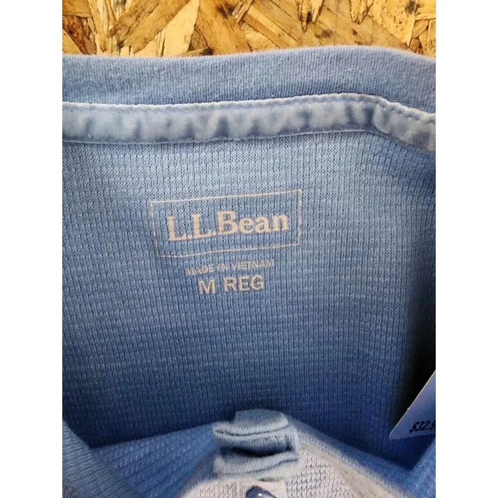 Vintage LL Bean Henley Sweater Mens Size M Fisherman Blue Waffle Knit Outdoor
